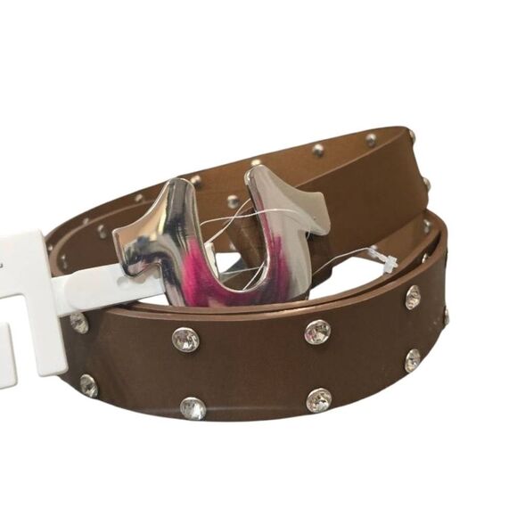 True Religion Brown Studded Horseshoe Logo Belt main image 3